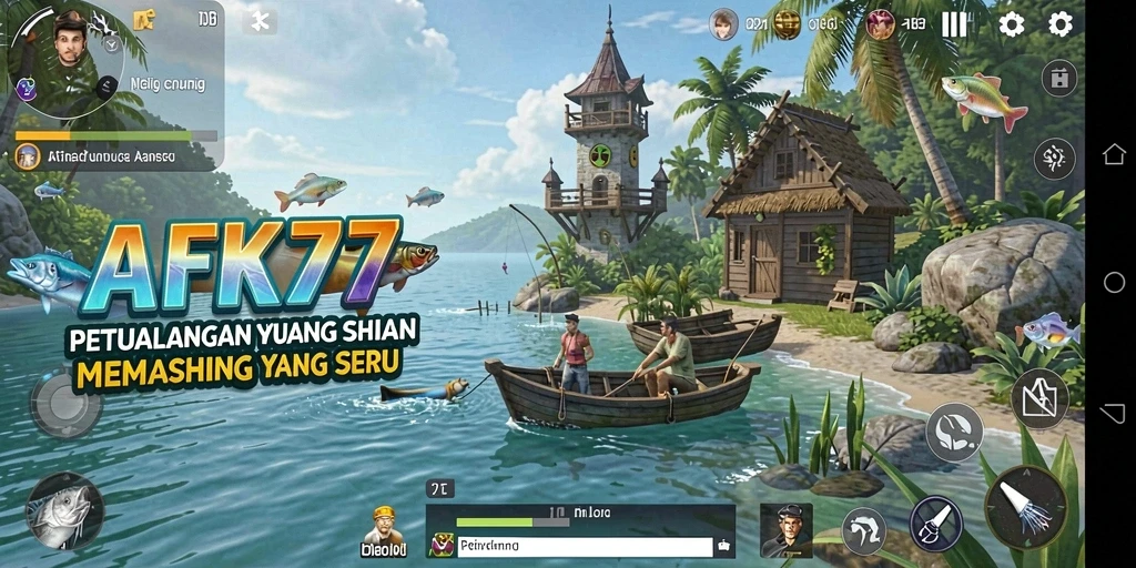 Tampilan gameplay AFK77 dengan momen memancing yang seru.