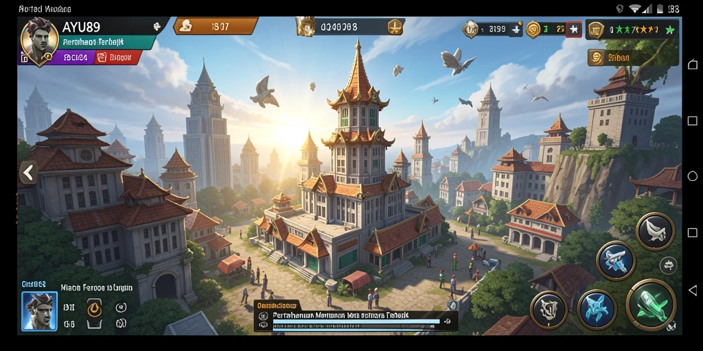 Gameplay AYU89 dengan menara yang menakjubkan dan musuh yang beragam.