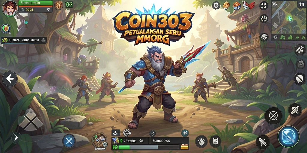 Screenshot gameplay COIN303 menampilkan pertempuran epik dalam dunia MMORPG.