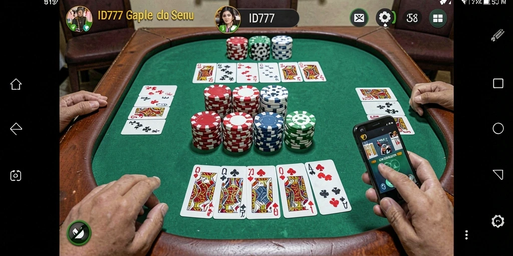 Screenshot gameplay ID777 menampilkan momen seru bermain Gaple dengan teman.