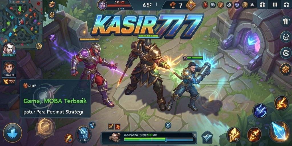 Gameplay KASIR777 dengan tim yang bertarung dalam arena.