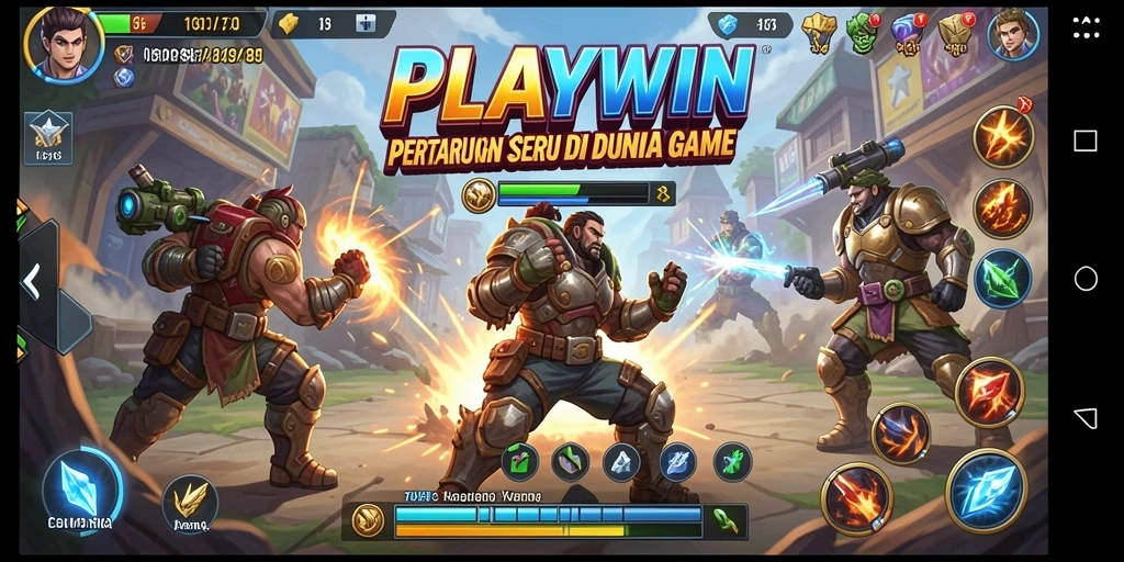Tampilan screenshot utama PLAYWIN yang menunjukkan aksi pertarungan seru.