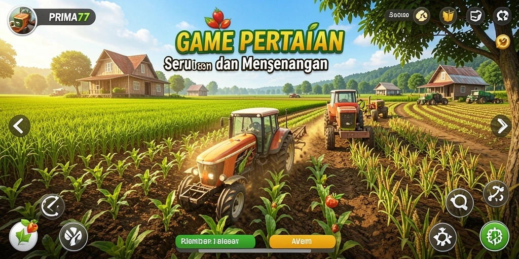 Tampilan screenshot PRIMA77 menunjukkan aktivitas bertani yang seru.