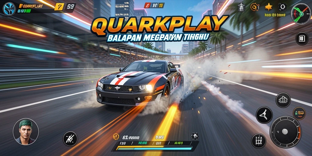 Tampilan intens dari gameplay balapan di QUARKPLAY yang mendebarkan.