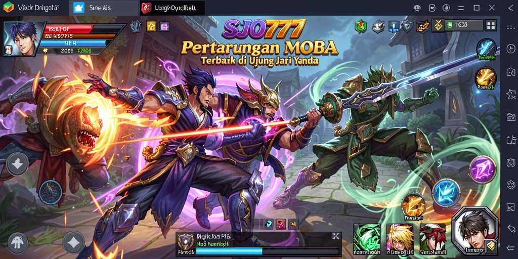 Tampilan aksi seru dalam permainan MOBA SJO777.