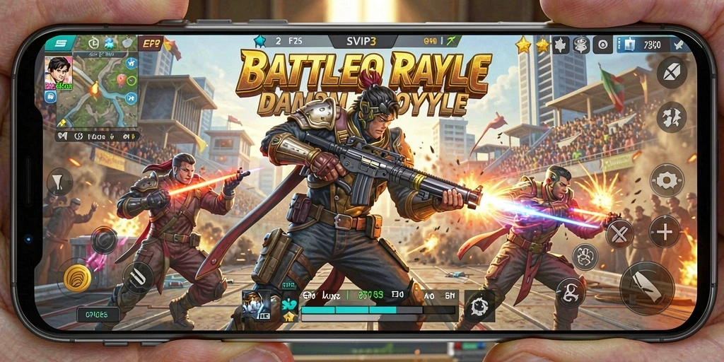 Tampilan gameplay SVIP3 yang mendebarkan di arena Battle Royale.