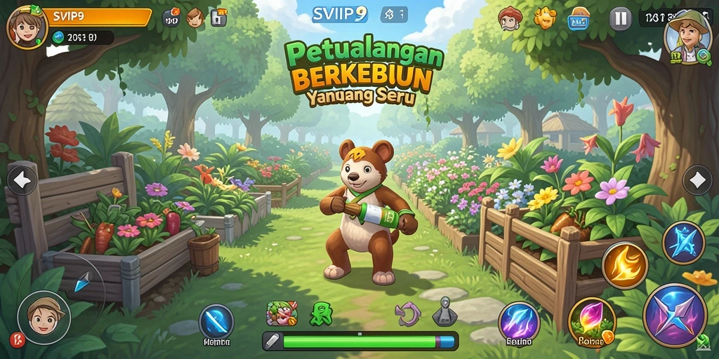 Screenshot gameplay SVIP9 menampilkan aktivitas seru berkebun.